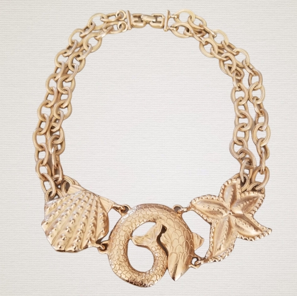 Vintage Diane Von Furstenberg Couture Gold Tone Nautical Statement Necklace - Picture 14 of 14